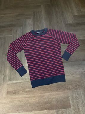 French Connection Striped Crew Neck Raglan Sweater Womens Medium Navy Blue Red